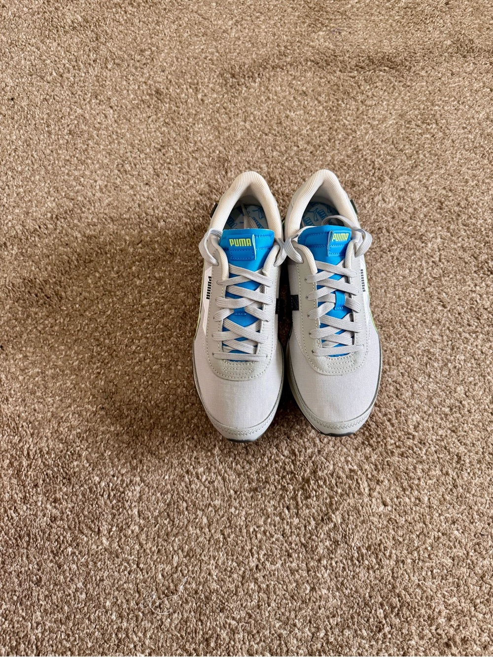 Puma Light Gray Sneakers with Blue Tongue Accents